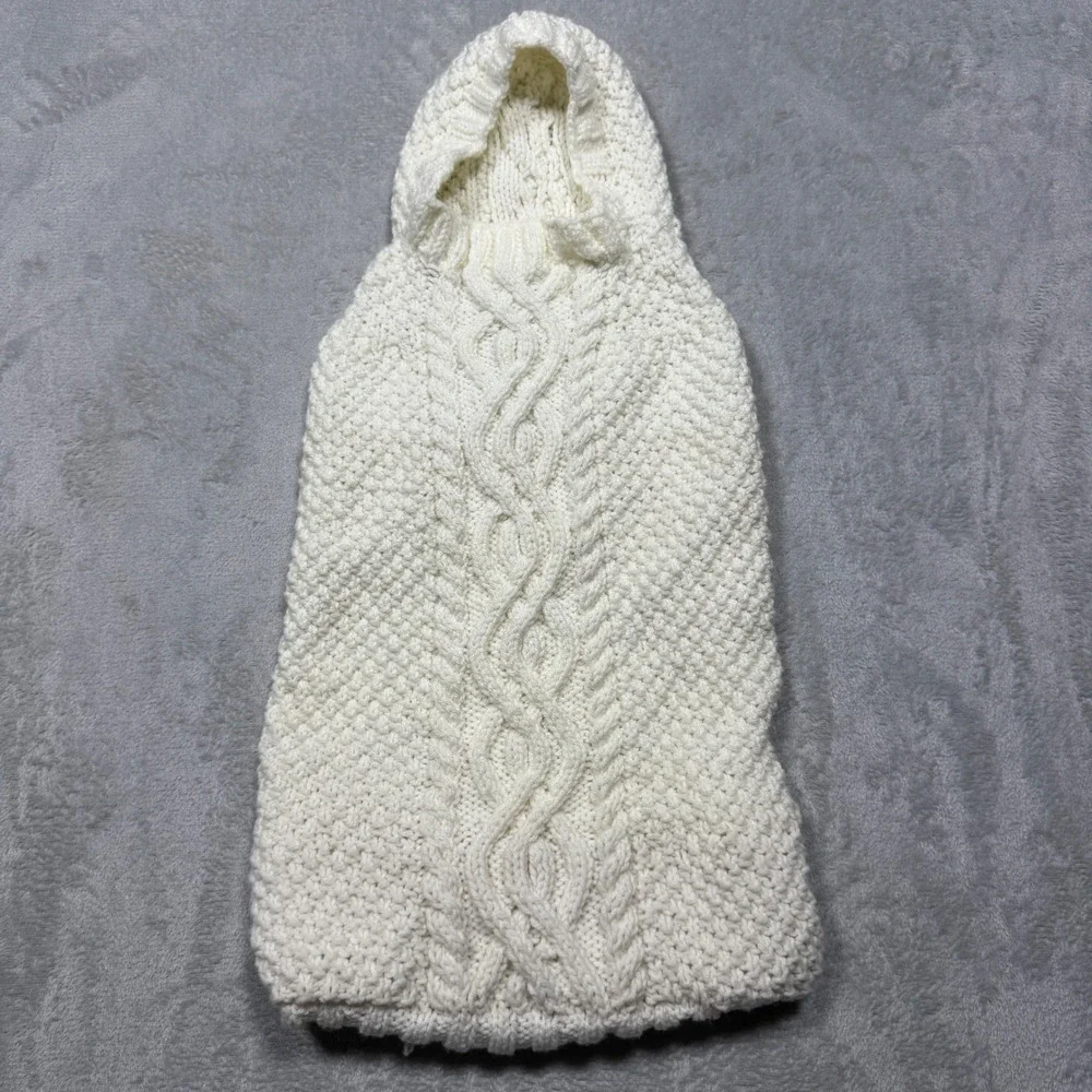 Vintage Cream Cable Knit Baby Bunting Bag Hooded Sleep Sack Newborn Handmade